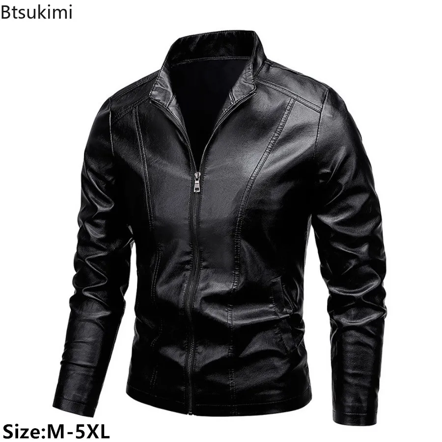 

2024 New Men's PU Leather Jacket Fashion Stand Collar Motorcycle Biker Coats for Men Outdoor Casual Windbreak Leather Jacket 5XL