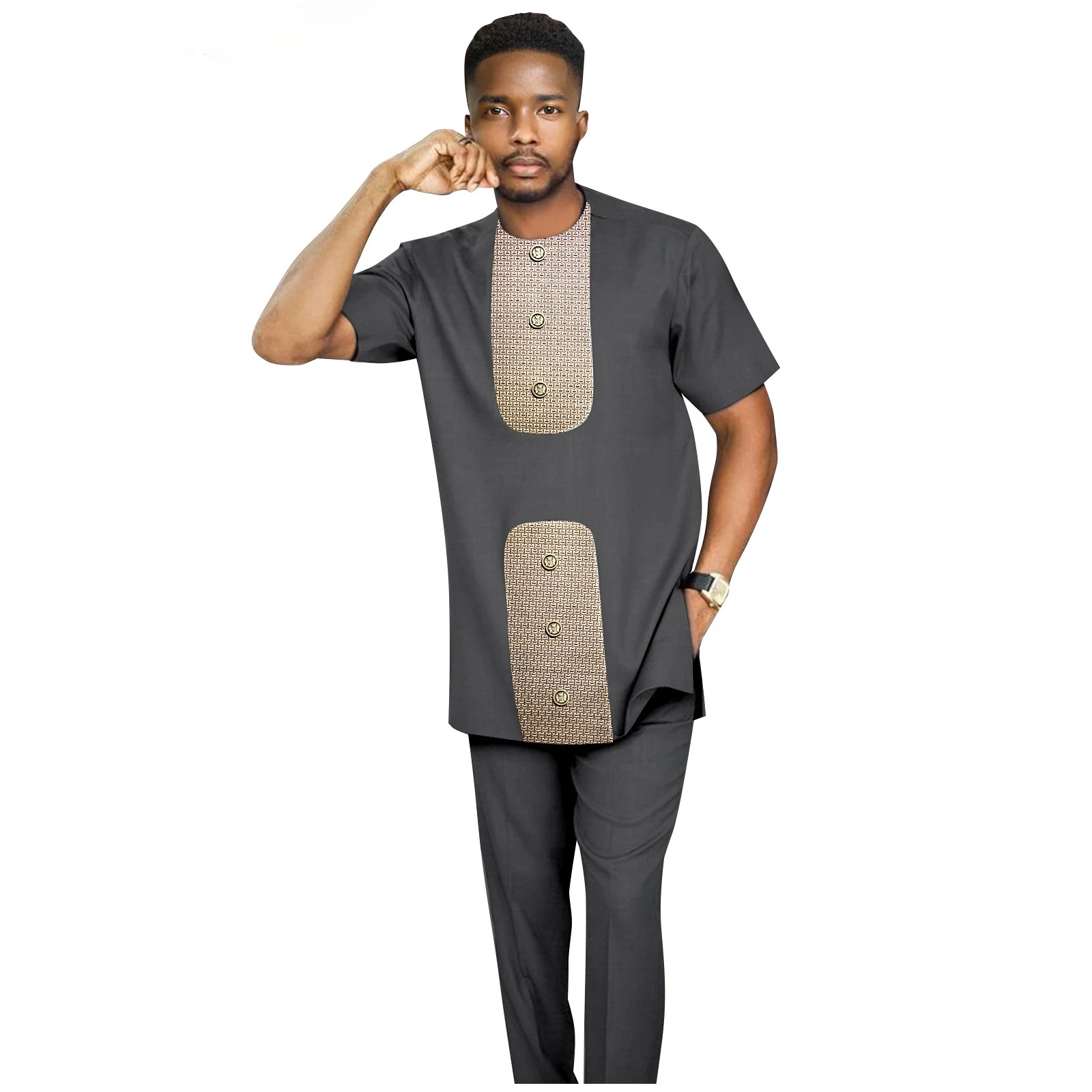 2025 New Men's Set Solid Color Casual Hot Selling African Men's Short Sleeve Casual Two-Piece Set  Clothes for Men  Mens Clothes