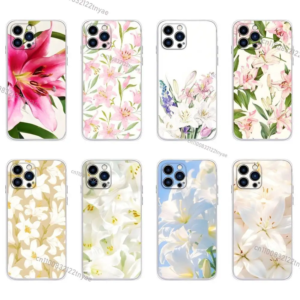 

lily Orchid Flower print Phone Case For IPhone17,16,E,15,14,13,12,11 Pro Max XR XS Max Plus Cute INS Cover Case