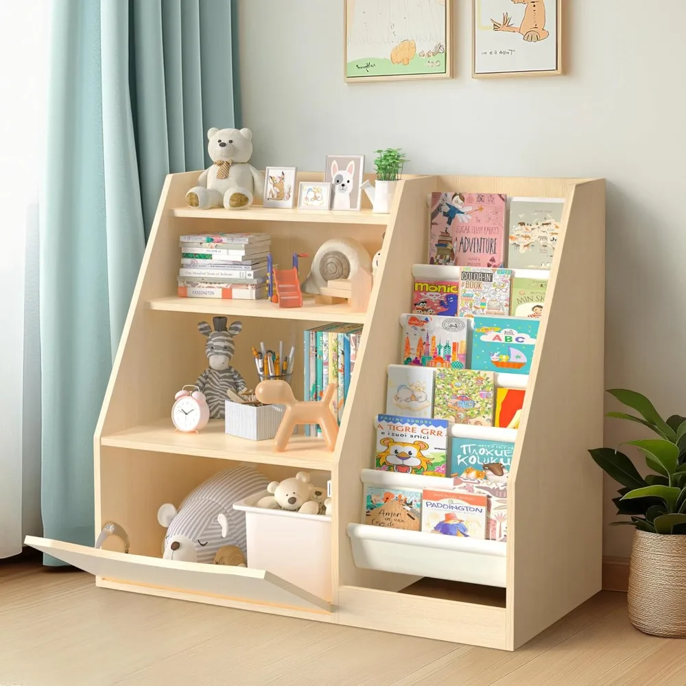 Scaffale per bambini a 3 livelli e contenitore per libri, libreria per bambini a 6 scomparti, scatole portaoggetti Scaffale per libri e organizer per sala giochi della scuola materna