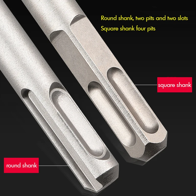 1PCS 전기 해머 드릴 비트 6/8/10/12mm 스퀘어/라운드 생크, 크롬 바나듐 스틸 플러스 벽돌 콘크리트 시멘트 벽