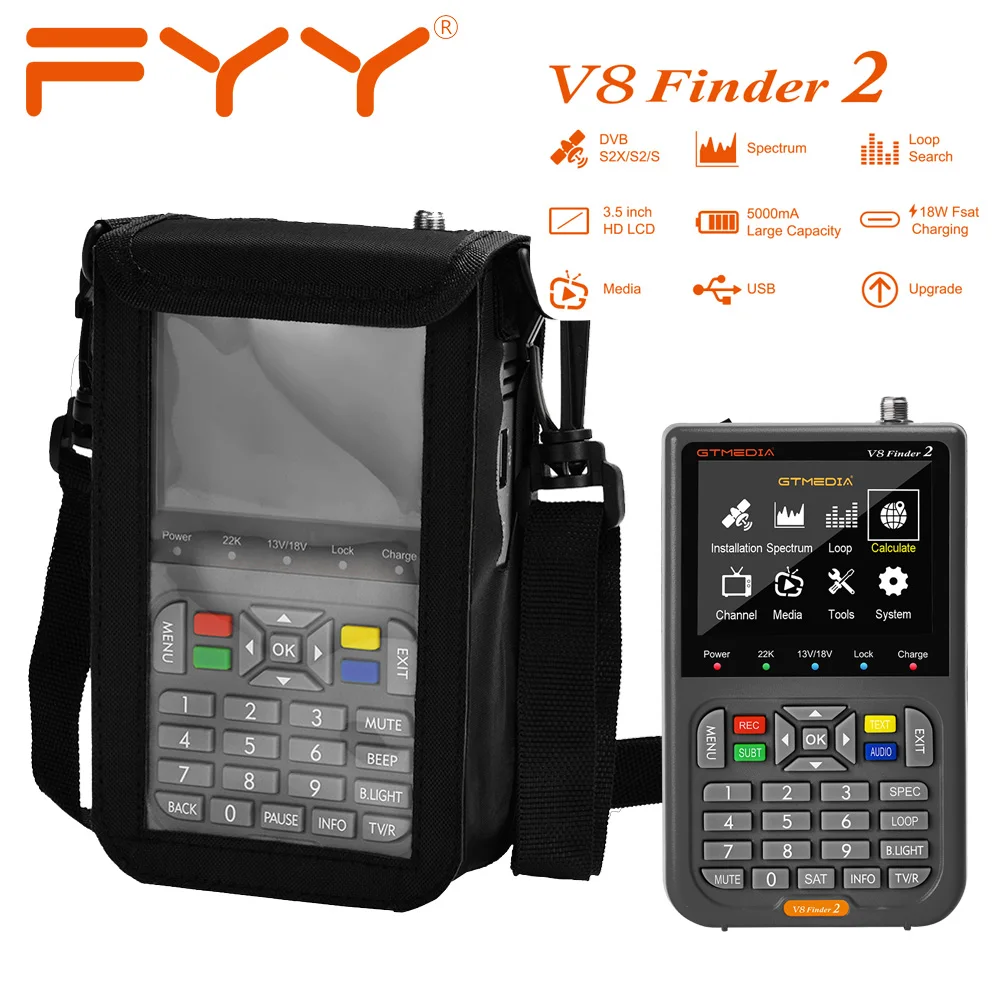 

GTMEDIA V8 Finder 2 Digital Satellite Signal Finder DVB-S/S2/S2X HD 1080P H.264 MPEG-2/4 Satfinder TV Satlink LNB Short Protect