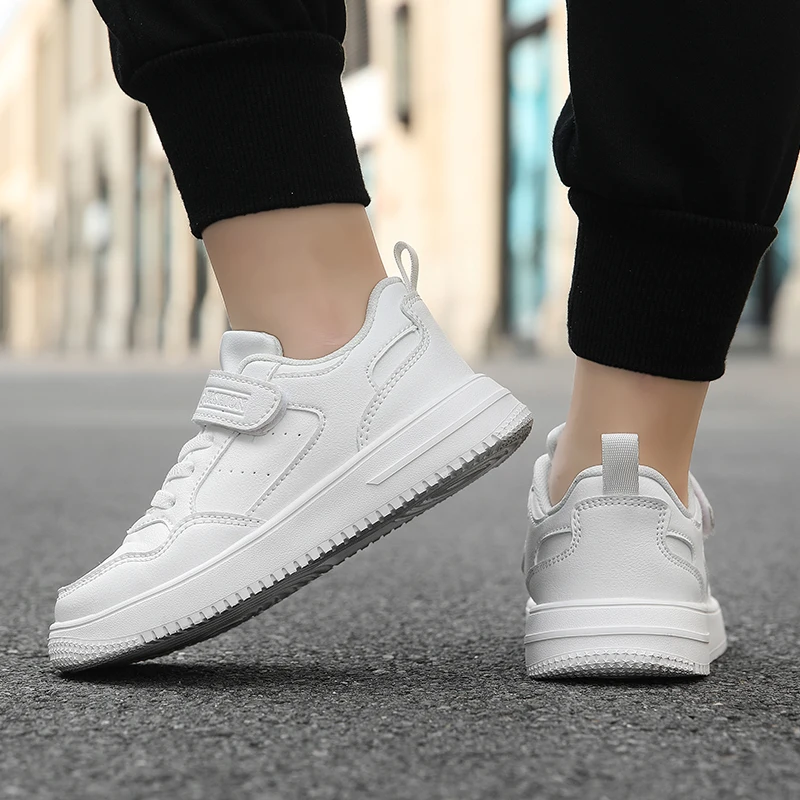 Kinder Sneaker Jungen Freizeitschuhe Schwarz Leder Flache Studenten Wanderschuhe Rutschfeste Mädchen Leichte Sport Tennisschuhe – Detail 13