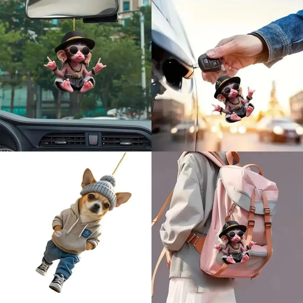 

Car Mirror Decorations Unbreakable Acrylic Playful Character Designs Interior Hanging Charm Small Size for Vehicles D7YA