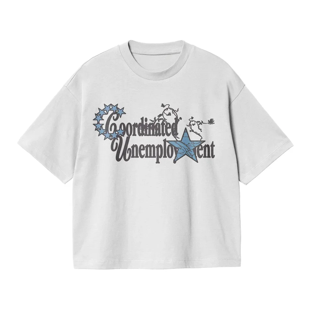 2026New Model Coordinated Unemployment Letter Print Fashion Loose Short-Sleeved Men's and Women's Casual Round-neck Shirt