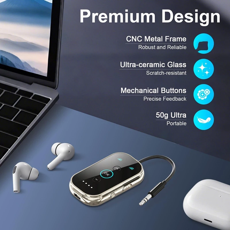 【A45D】Bluetooth 5.4 Transmitter Receiver,Dual Link for Headphones /HD Audio,Wireless Transmitter for Airplane/TV/Car/Gym
