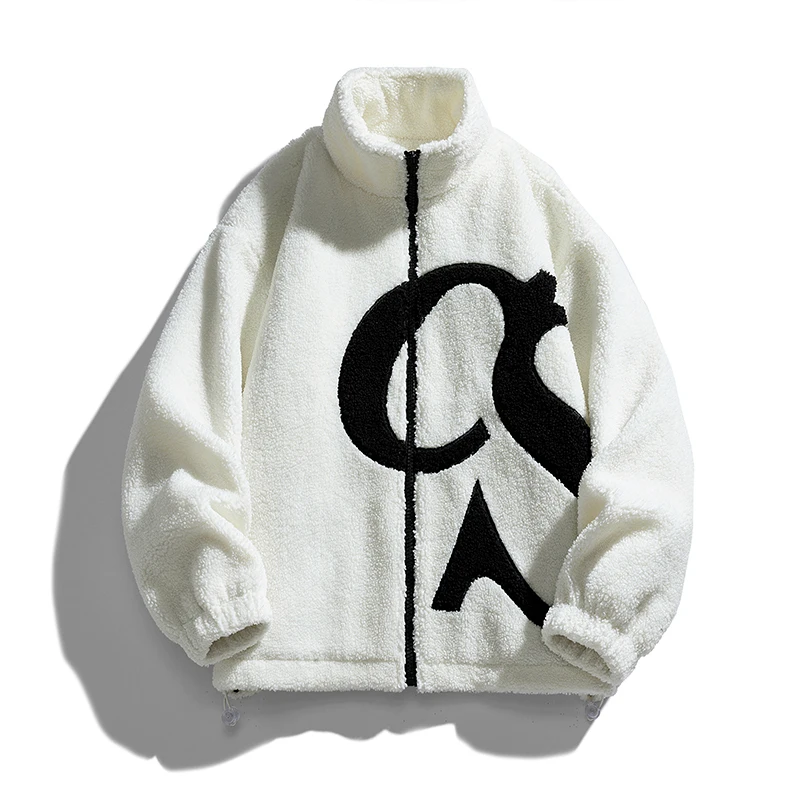 

Faionable Lamb Velvet down Jaet Men's Loose Sle Couple Outerwear Student Trendy Polyester Fiber White Du down Filling