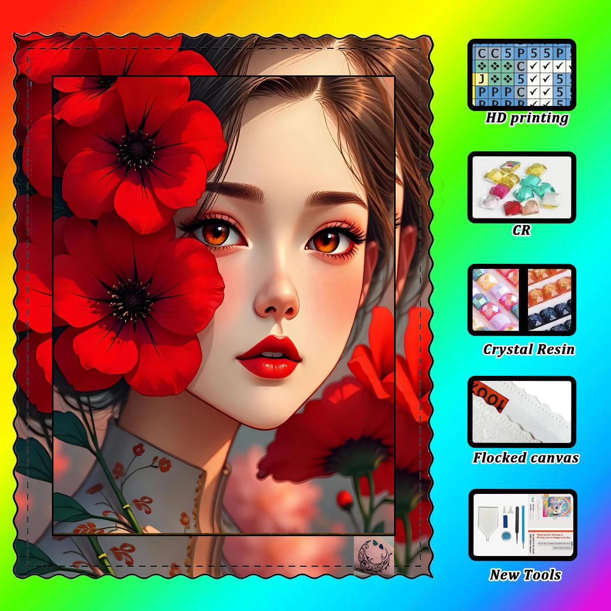 

【Maff Padial DIAMOND ART】Flower Girl Resin Diamond AB Diamond Crystal Diamond Fairy Dust Diamond Painting Rhinestone Artwork