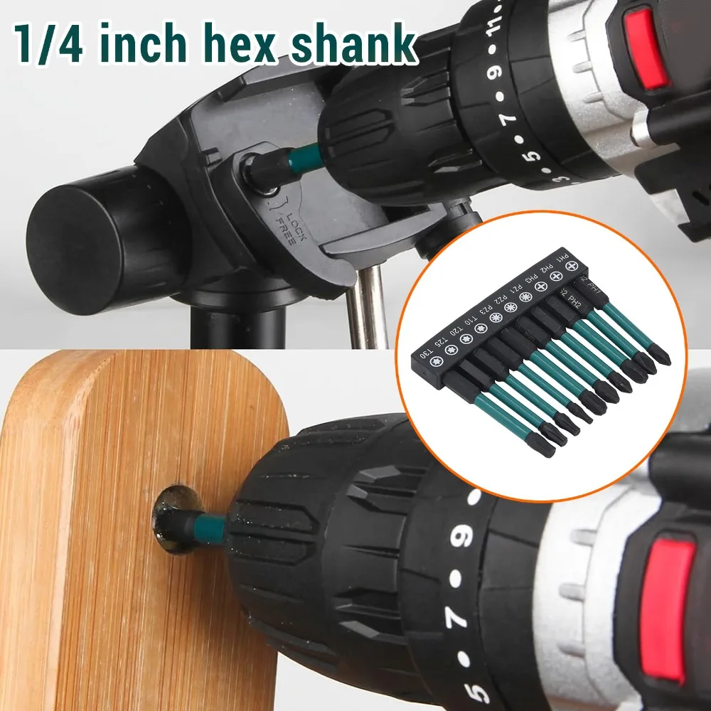 10PCS 1/4 Inch Hex Shank Screwdriver Bit Set S2 Alloy Steel Black Phosphating Impact Driver Bits 70mm Length Impact Resistant