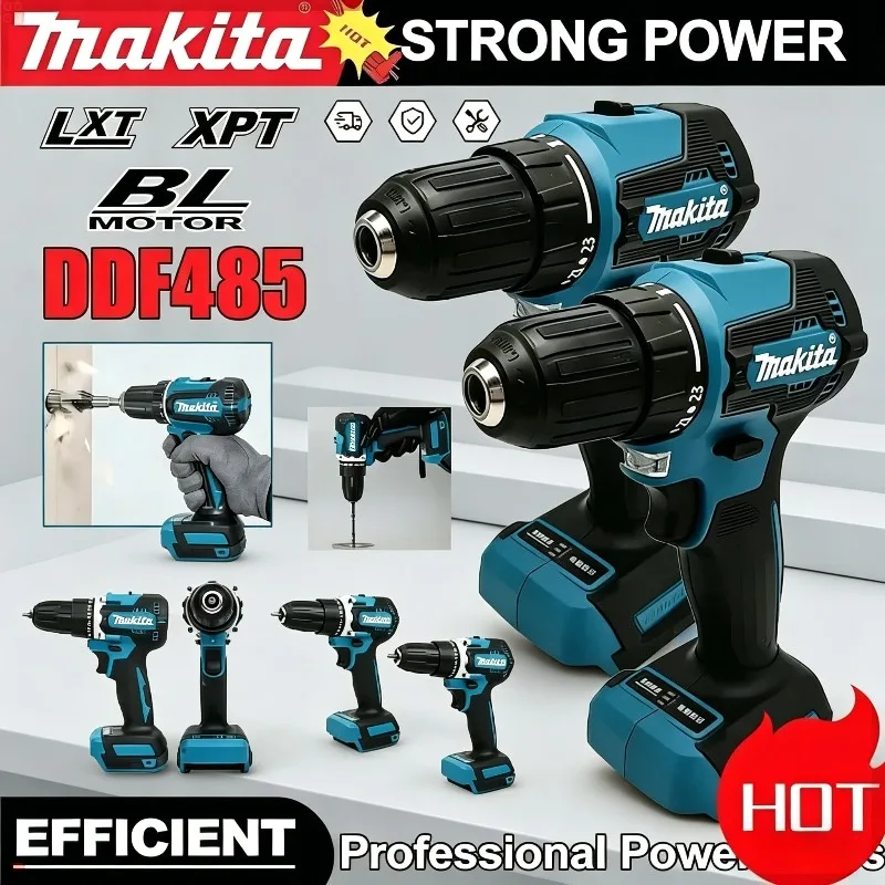 マキタ-ddf485-コードレスドリル：0-2200rpm、40nmトルク、18v、ブラシレスモーター搭載、1-2インチオートロックチャック、ネジ締め・穴あけ用