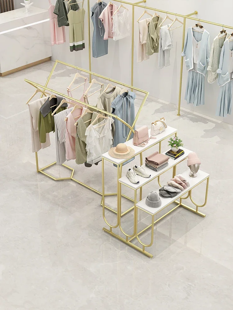 Clothing store, simple clothing, double-row shelves, women's clothing, floor-to-ceiling storage display rack