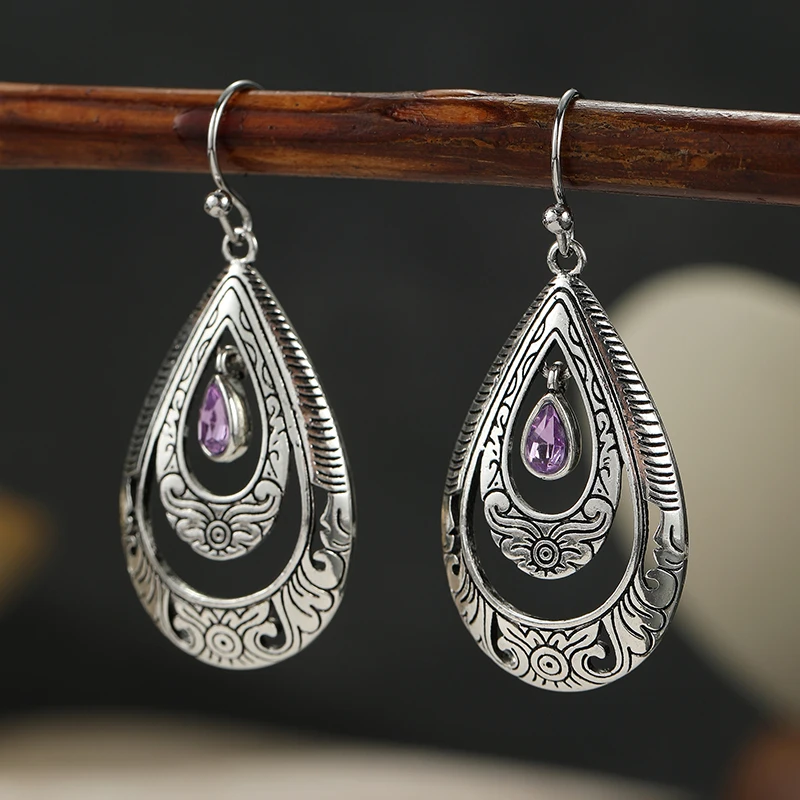 Luxuriöse Tropfenohrringe im Bohemian-Stil mit synthetischen Edelsteinen in Silberoptik für Damen, modisches, schillerndes Schmuck-Accessoire für besondere Anlässe