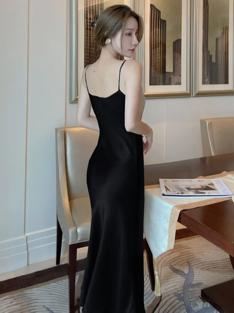 Ele Satin Wrap Dr Damen Sommer Sexy High Waist Trägerkleid für Damen 25–35 Jahre alt, geeignet für Bankett