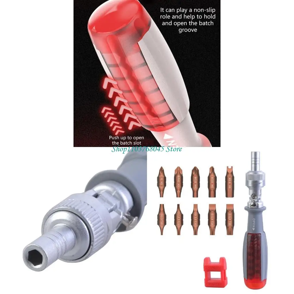 

R53F Portable Small Adjustable Ratchet Screwdriver with Bit Magazine 10 Bits in Handle for Efficient Home Projects