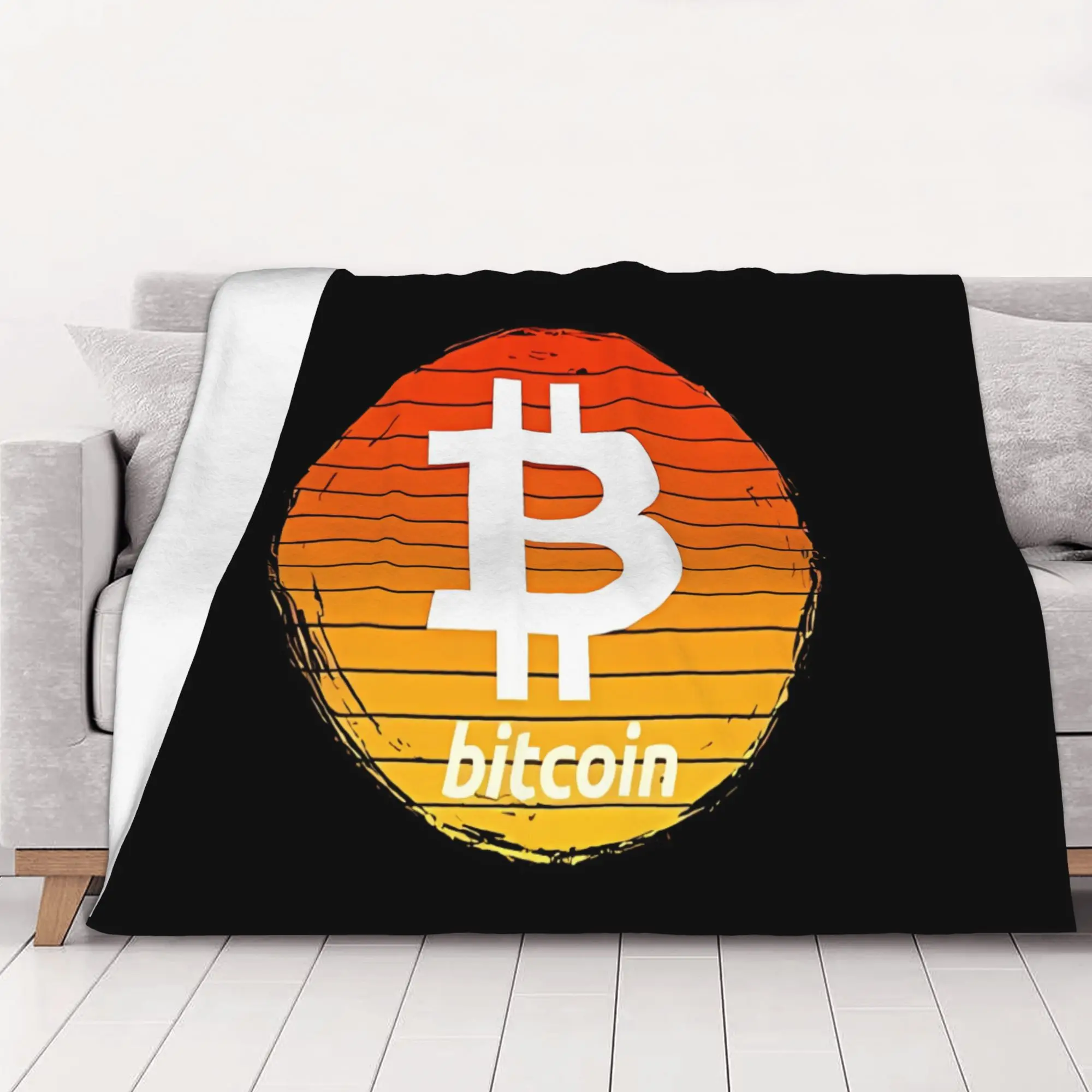 1PC home Cutecore Bitcoin Crypto Fire Sunset Bitcoin Blanket Super Cosy Plush Home Living Room Sofa halloween