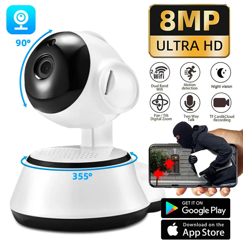 8MP IP WiFi Surveillance Camera Baby Monitor AI Human Tracking Full Color Night Vision CCTV Indoor Video Security Camera V380APP