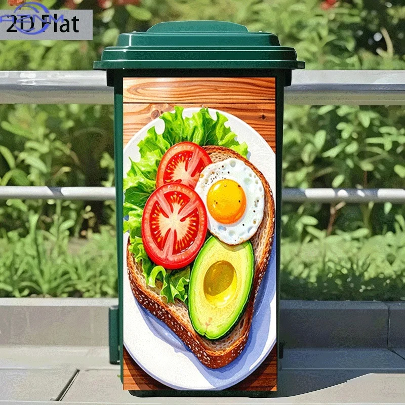 1pc Nutritional Breakfast Platter Themed Trash Can Sticker |  Self-Adhesive Wall Decal For Kitchen Trash Cans And Home Decor,