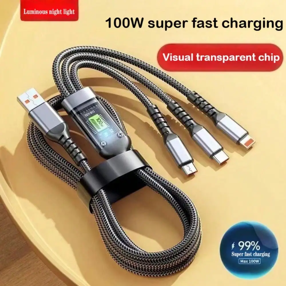 Multi USB Charger Cable 3-in-1 Fast Charging Nylon Braided Cord with Type-C, Micro USB for iPhone, Samsung, Xiaomi & More
