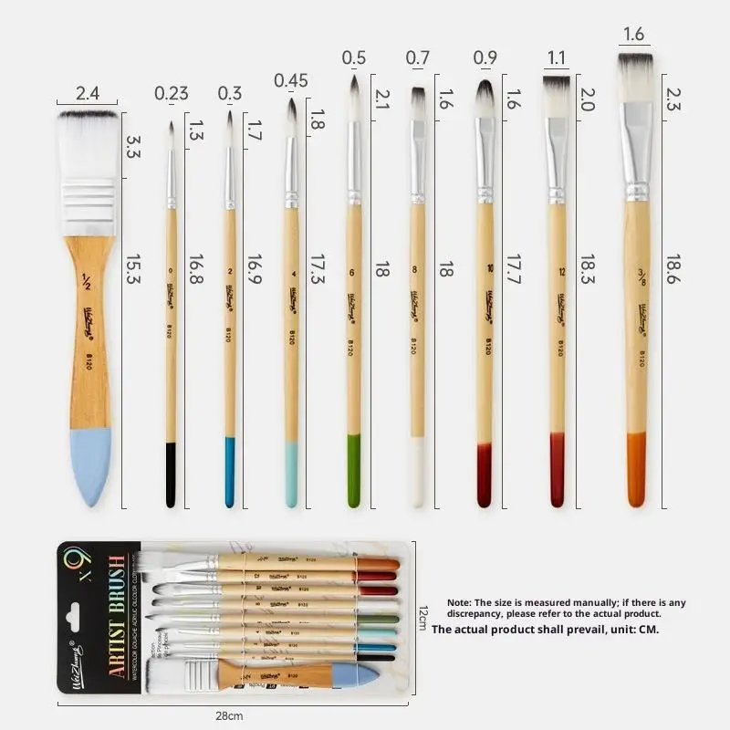 9 قطعة مجموعة فرشاة للمبتدئين شعر النايلون للقماش المائي الاكريليك النفط اللوحة الفنان أدوات الرسم لوازم الفن #6