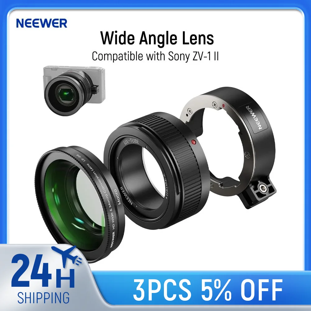 

Широкоугольный объектив NEEWER, совместимый с Sony ZV-1 II, широкоугольный макрообъектив 2 в 1 HD 18 мм, 10X, с удлинительной трубкой