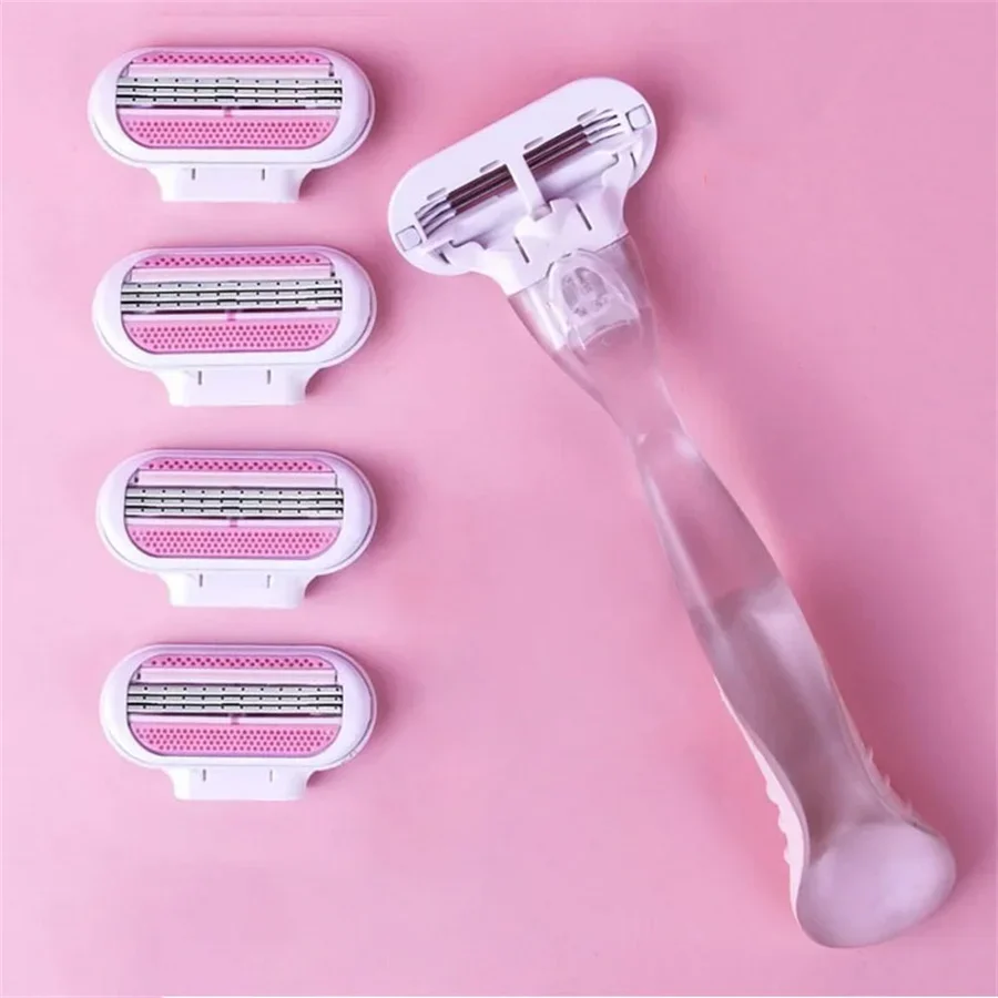 ( 1 Handle + 4 Blades ) Women Safety Razor Blades Face/ Leg/ Armpit/ Bikini Beauty Hair Removal Shaving Compatible Venus Shaver