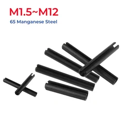 M1.5 M2 M2.5 M3 M4 M5 M6 M8 M10 M12 Black 65 Manganese Steel Elastic Cylindrical Slotted Pin Split Spring Dowel Tension Roll Pin