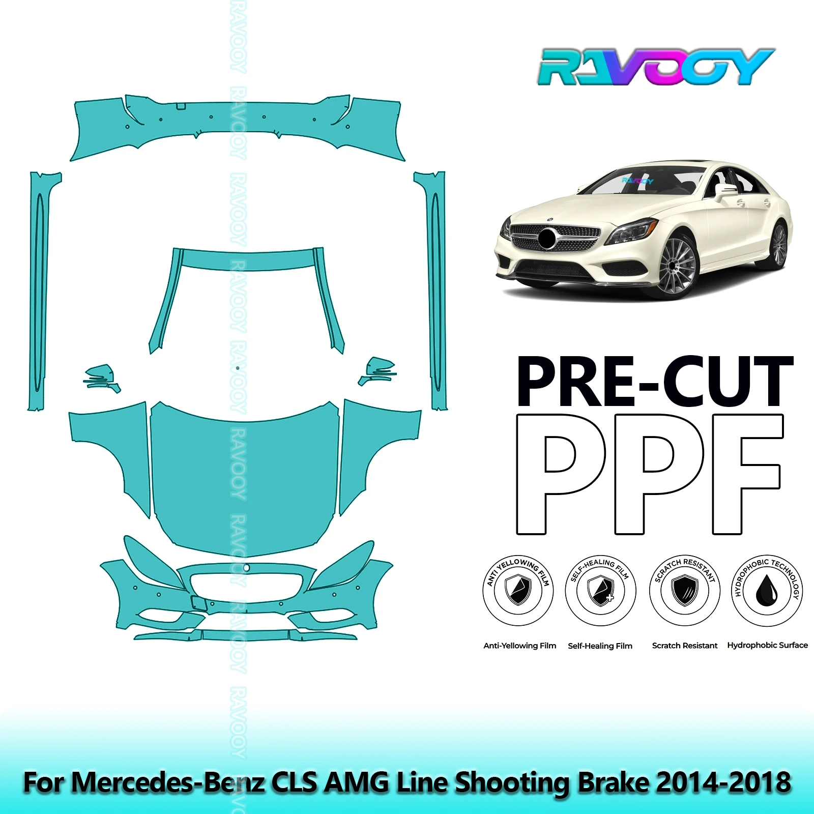 

Front Kit+Rockers+Rear Bumper Clear Bra Precut PPF Paint Protection Film For Mercedes-Benz CLS AMG Line Shooting Brake 2014-2018