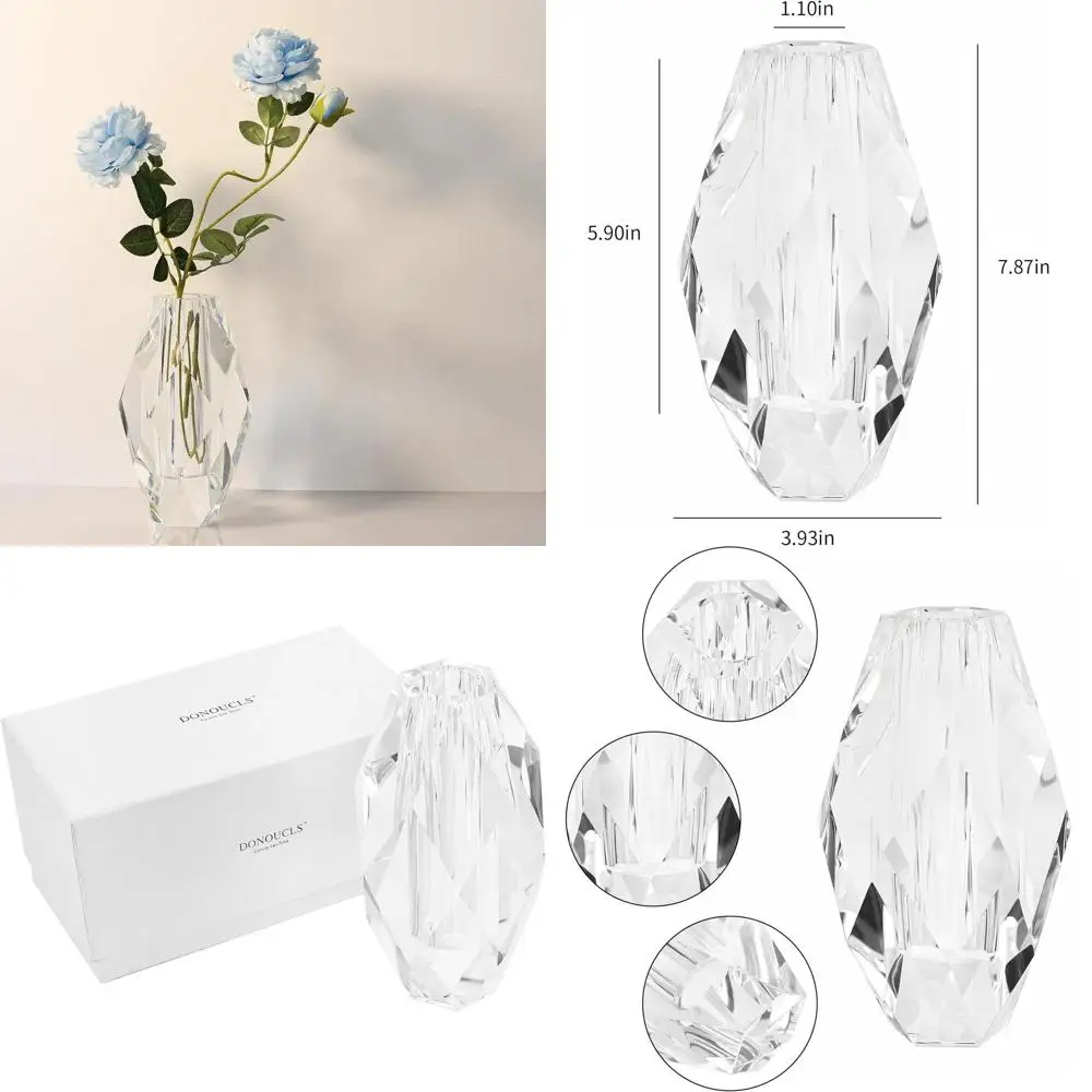 

7.9 Inch Clear Crystal Flower Vases for Home, Wedding, Christmas Gifts, and Decorations