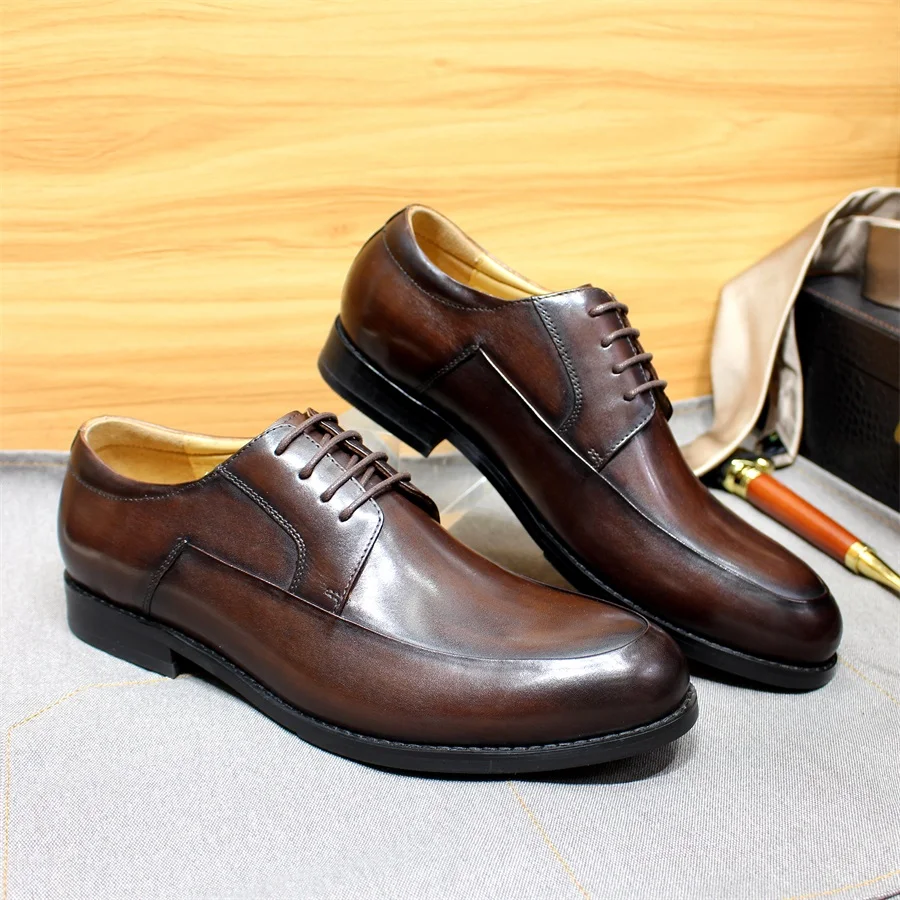 

Men's Genuine Cowhide Leather Plain - Toe Oxfords - Black & Brown for Formal Business, Weddings & Professional Events
