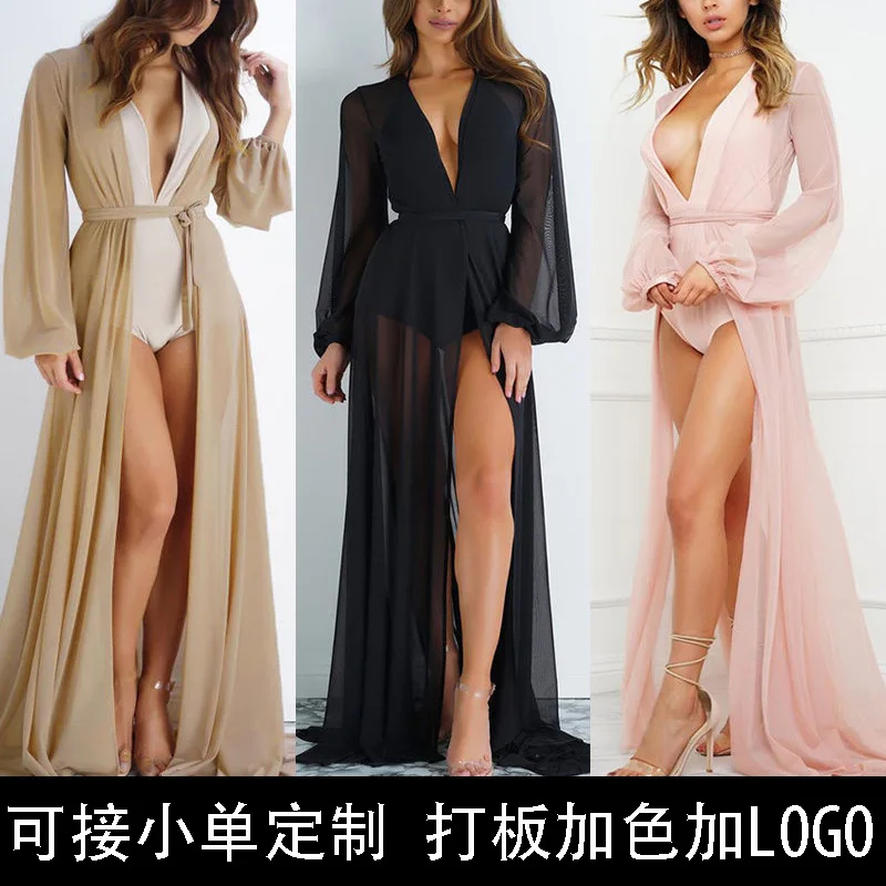 Women's Dress, Grandchildren Protection Cover-up Beach Long Skirt Mesh Cardigan Chiffon. Cape, Uv Protection Lace Midi