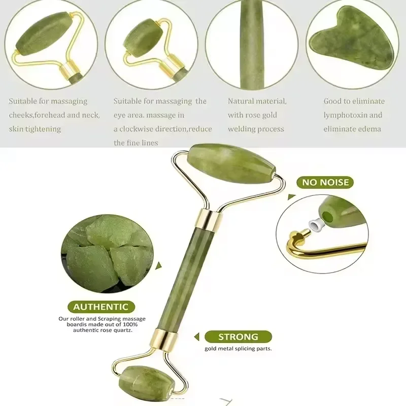 天然石マッサージフェイスジェイドローラーかっさマッサージツールセット スパボディ顔用 マッサージローラー