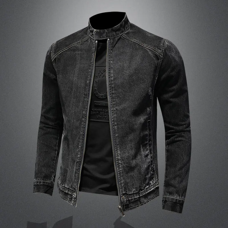 

Men Vintage Stand Collar Pilot Coat Denim Bomber Jacket Plus Size 5XL Slim Fit Zipper Jean Outerwear Fashion Mens Biker Jackets