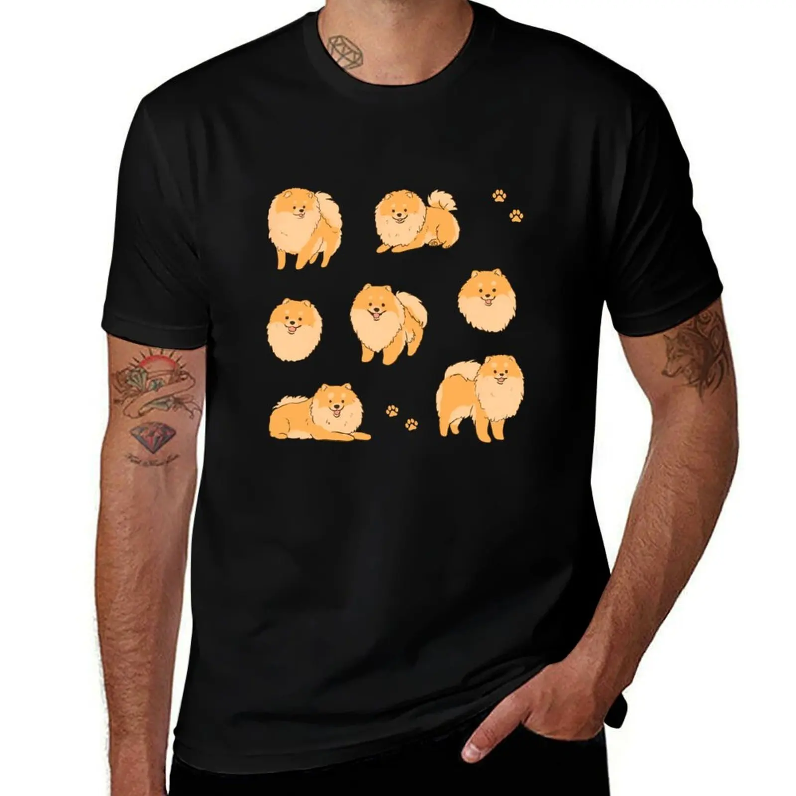 Cute Pomeranian pack - a cute pomeranian dog illustration T-Shirt Casual Breathable Short Sleeve Top T-Shirt