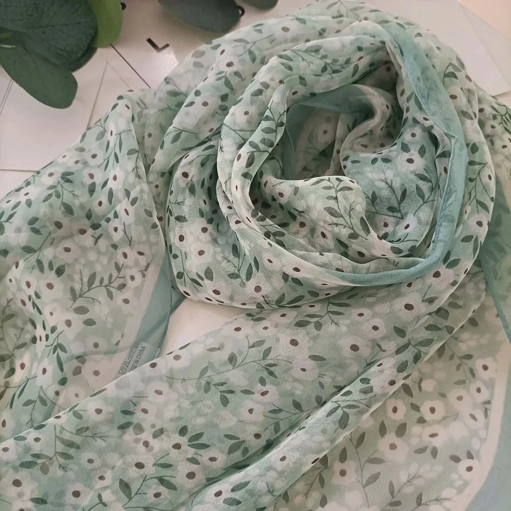 Lenço de seda chiffon para mulheres, xale fino, cheio de estrelas, estampa de flores, bandana longa, hijab, verão