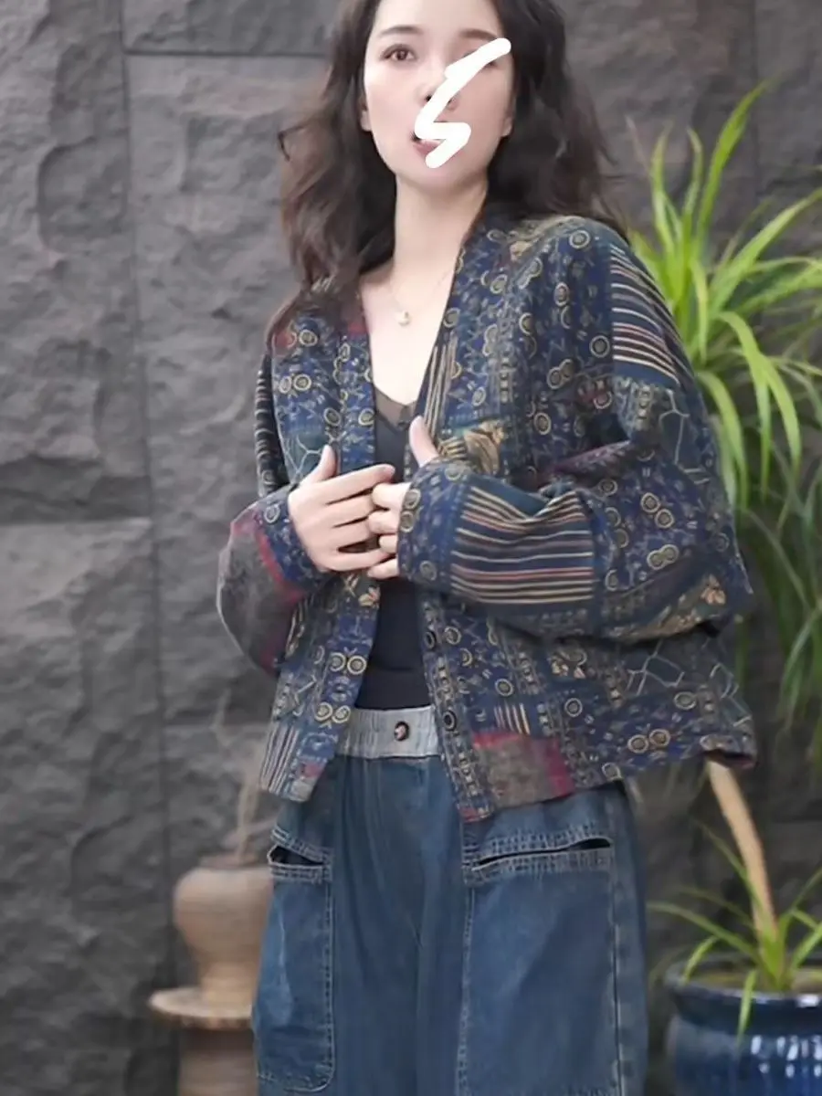 Ele rétro Double face porter Long Sve imprimé fleuri ort Cardigan Faionable artistique dames coton décontracté Jaet