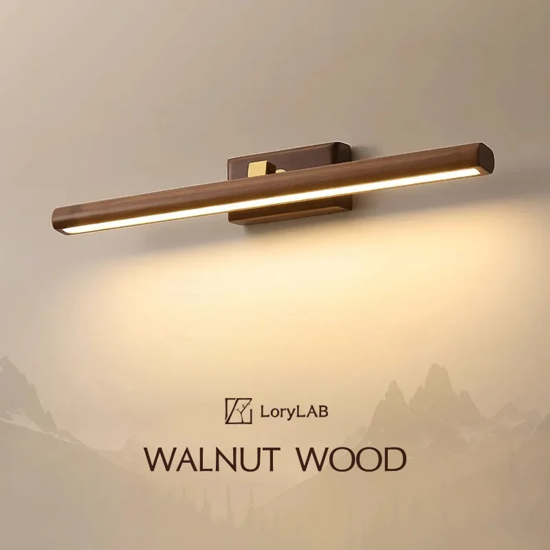 

Long strip walnut wood lamp, minimalist modern Wabi-Sabi, mirror front wall lamp, used for life, bedroom, bathroom and study
