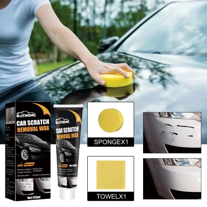 

120ml Car Polishing Wax Dustproof Auto Polishing Kit with Sponges Car Scratch Repair Paste Car Paint Scratch Repair Cleaning Kit