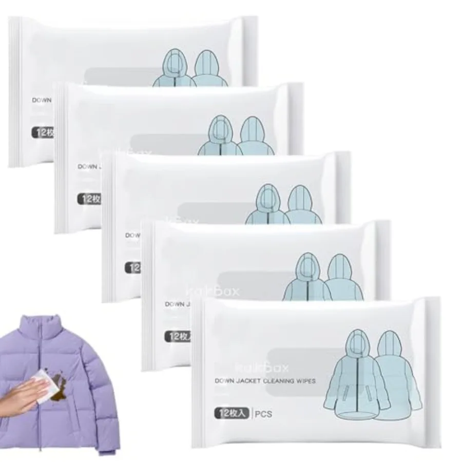 

5Pack Wash-free Down Jacket Cleaning Wipes, Disposable Clean Travel Wet Wipes, Effective Stain Removal Cleaning Wipes, Easier W