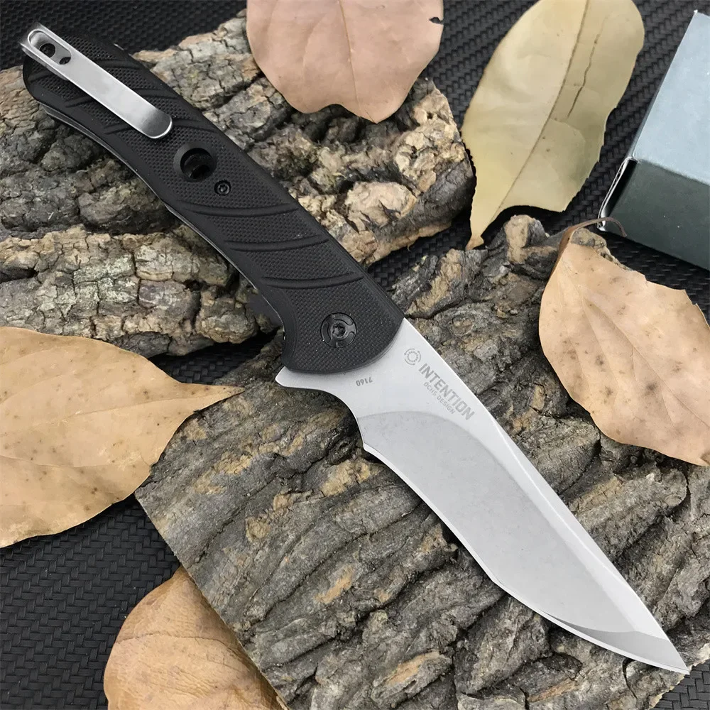 CR 7160 Eric Ochs Intention Assisted Flipper Folding Knife Stonewashed Plain Blade, Black G10 Handles Outdoor Pocket EDC Tool