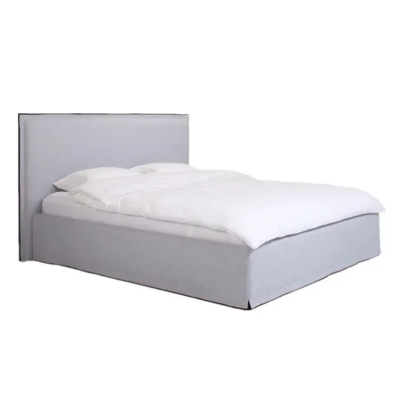 Style master bedroom double bed, Nordic 1.5 meters 1.8 meters white fabric soft bed removable and washable