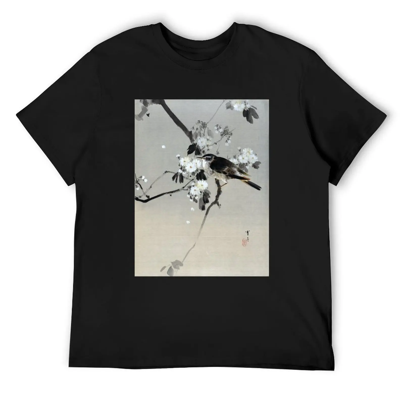 Watanabe Seitei Bird on a Flowering Branch T-Shirt oversized blue archive Men's clothing