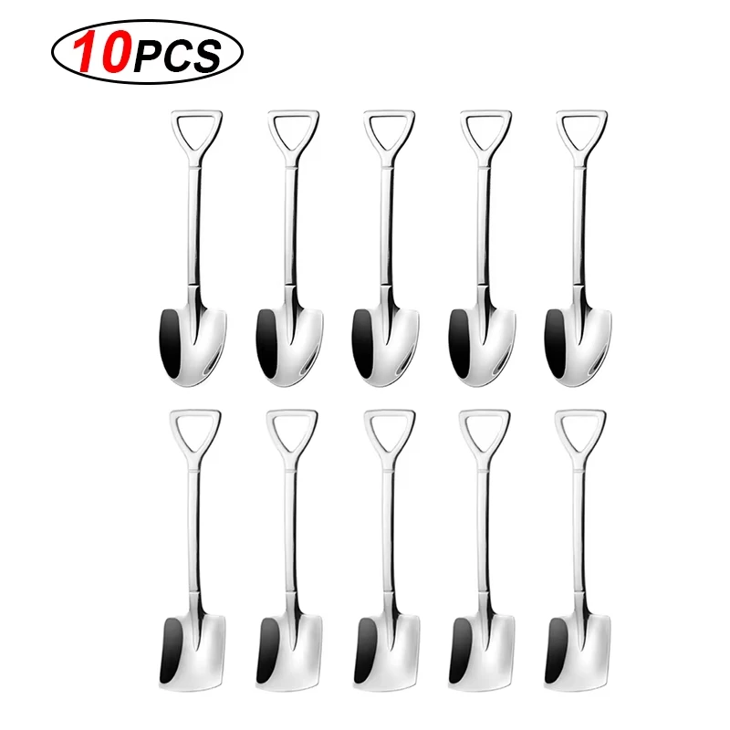 

4/8/10PCS Stainless Steel Tea Spoons Shovel Spoons Creative Coffee Spoon For Ice cream Dessert Scoop Cutlery Set Tableware