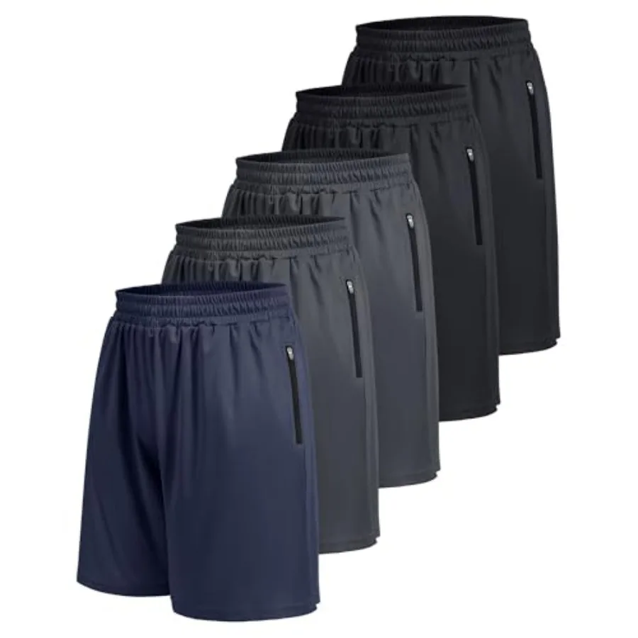 

5 Pack Athletic Basketball Mens Shorts with Zipper Pockets - Lightweight Quick Dry Gym Workout Running Shorts for Men
