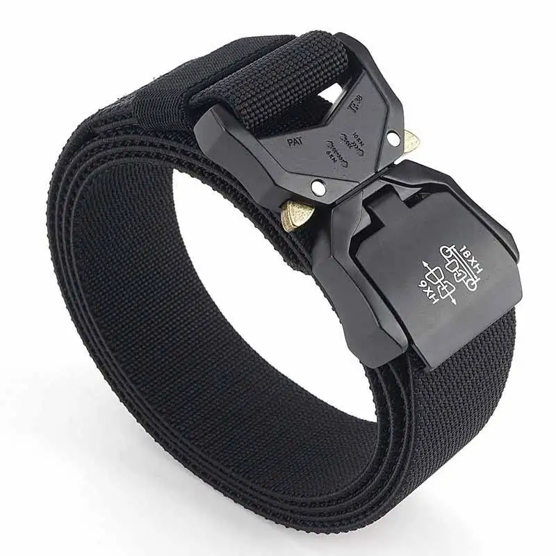 Aluminum alloy outdoor tactical nylon belt, men's elastic belt, military fan work belt Outdoor Quick Release Buckle Canvas Belts