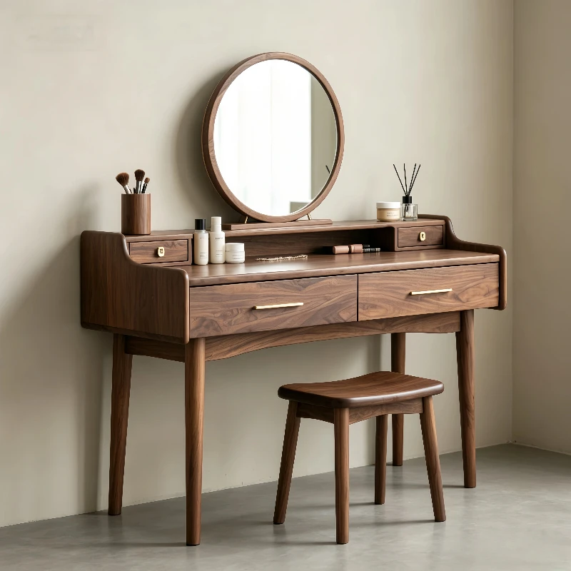 New Chinese solid wood dresser household bedroom with drawers round mirror dresser set