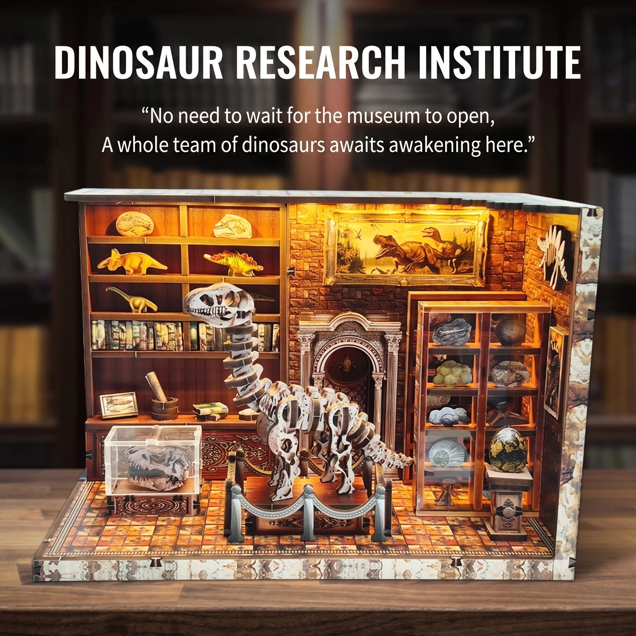 Museum-Grade Dinosaur Research Institute DIY Bookend with Dynamic Joints, Movable 3D Puzzle Model, Desktop Ornament