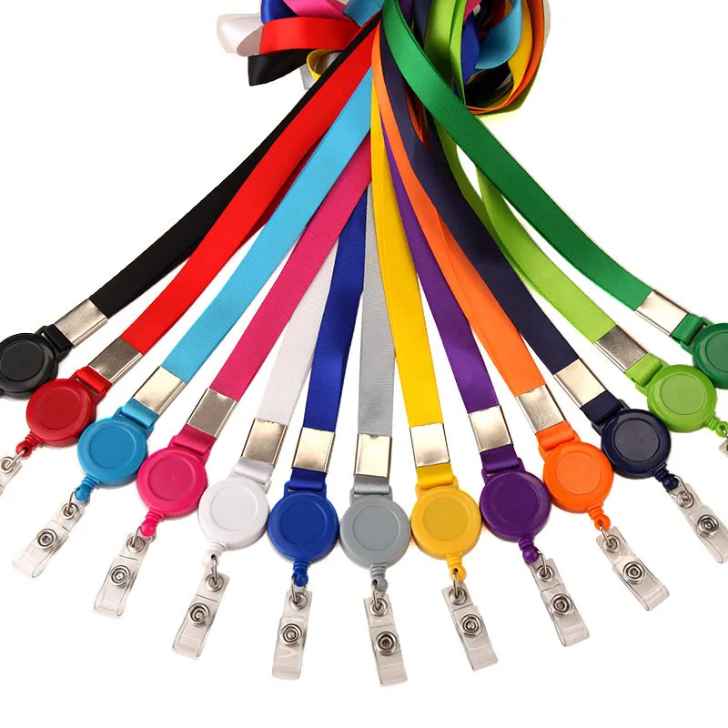 Portatarjetas DE CRÉDITO retráctil, cordón para el cuello, correa para identificación, nombre, tarjeta de autobús, Clip para etiqueta, cuerda,