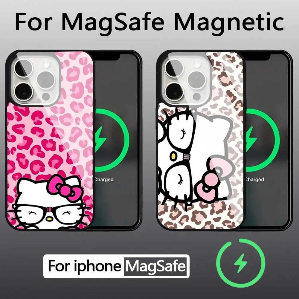 

Sexy H-Hello-Kitty-S Leopard Print Armadura De For Magsafe Funda De Carga Inalámbrica Magnética Para For IPhone 11 12 13 14 15