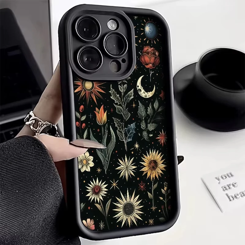 Casing Untuk Apple iPhone 17 16 15 14 13 11 Pro Max 15 Plus 16E 17Air Casing Ponsel Pola Bohemian Bunga Matahari Bulan Soft Cover