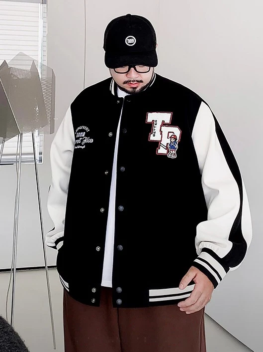 

American Sle Oversized Baseball Jaet for Men with oulder Sve Design And Embroidery Casual Open Cardigan Coat